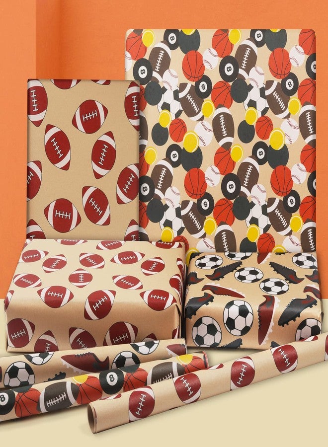 AircooL Sports Gift Wrapping Paper, 9 Sheets Rugby Basketball Tennis Baseball Football Kraft Wrapping Paper, 20x28 Inches per Sheet Birthday Paper for Men Boys - Image 3